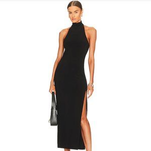 Norma Kamali Halter Turtle Size Slit Gown - Black - Small